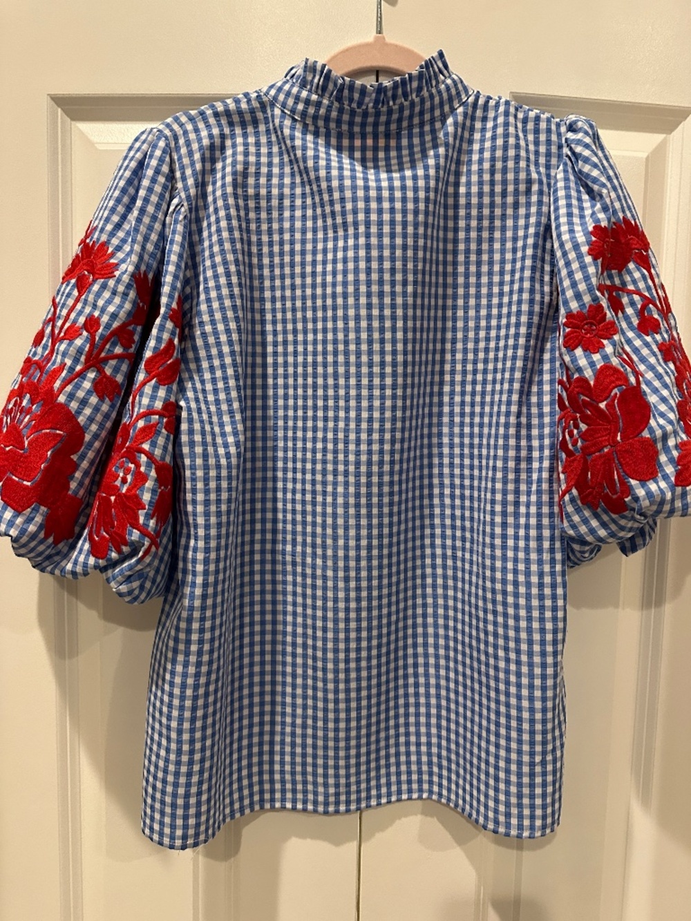 THML Peaceful Blue/white gingham embroidered blouse - Picture 5 of 5